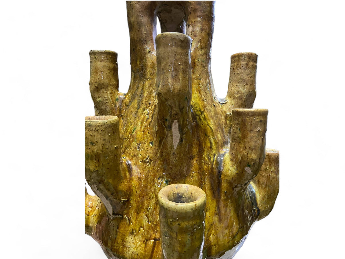 Artisan Handmade Moroccan Tamegroute Ochre Glazed Vase