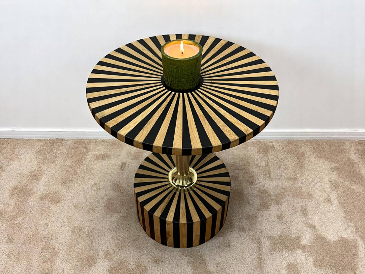Black Resin and Cedar Wood Folding Side Table