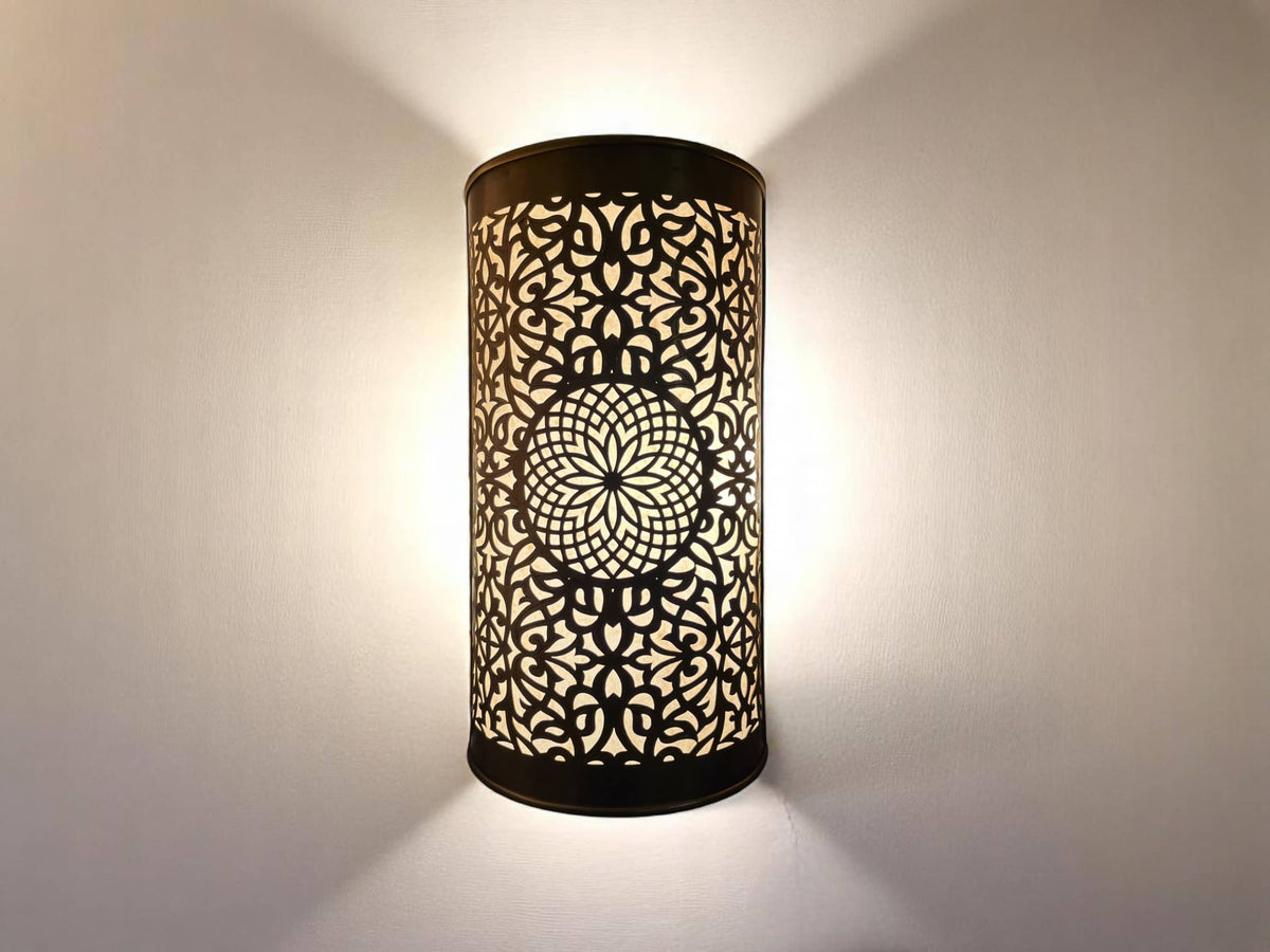 Set of 2 Moroccan Brass Wall Sconces – Handmade Boho Wall Lights for Bedroom, Hallway, or Living Room Decor