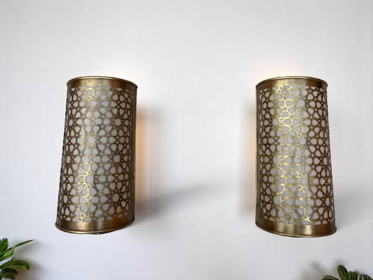 Set of 2 Moroccan Brass Wall Sconces