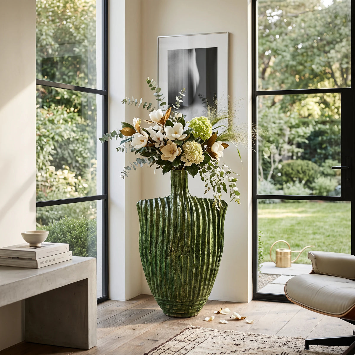 Large Sculptural Tamegroute Floor Vase | Handmade Moroccan Green Ceramic Vase (90 cm)