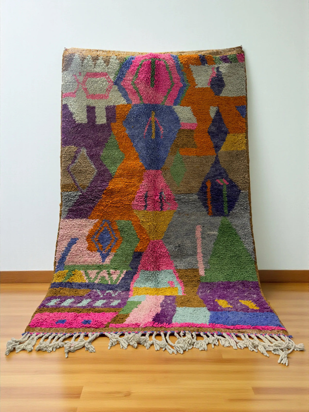 Handwoven Moroccan Bjaad Carpet – Geometric Totem Design (244 × 160 cm)