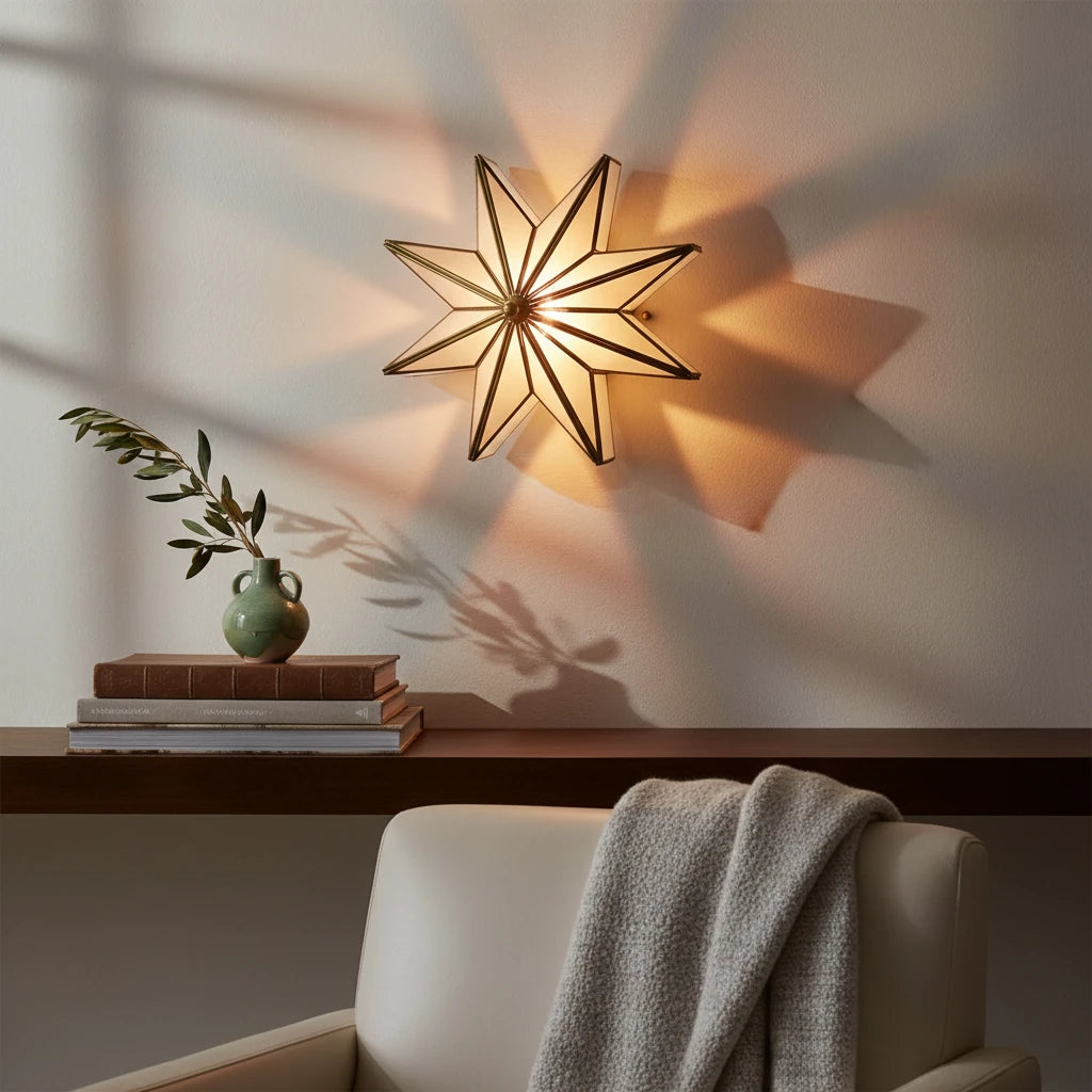 star shaped wall light moroccan brass glass