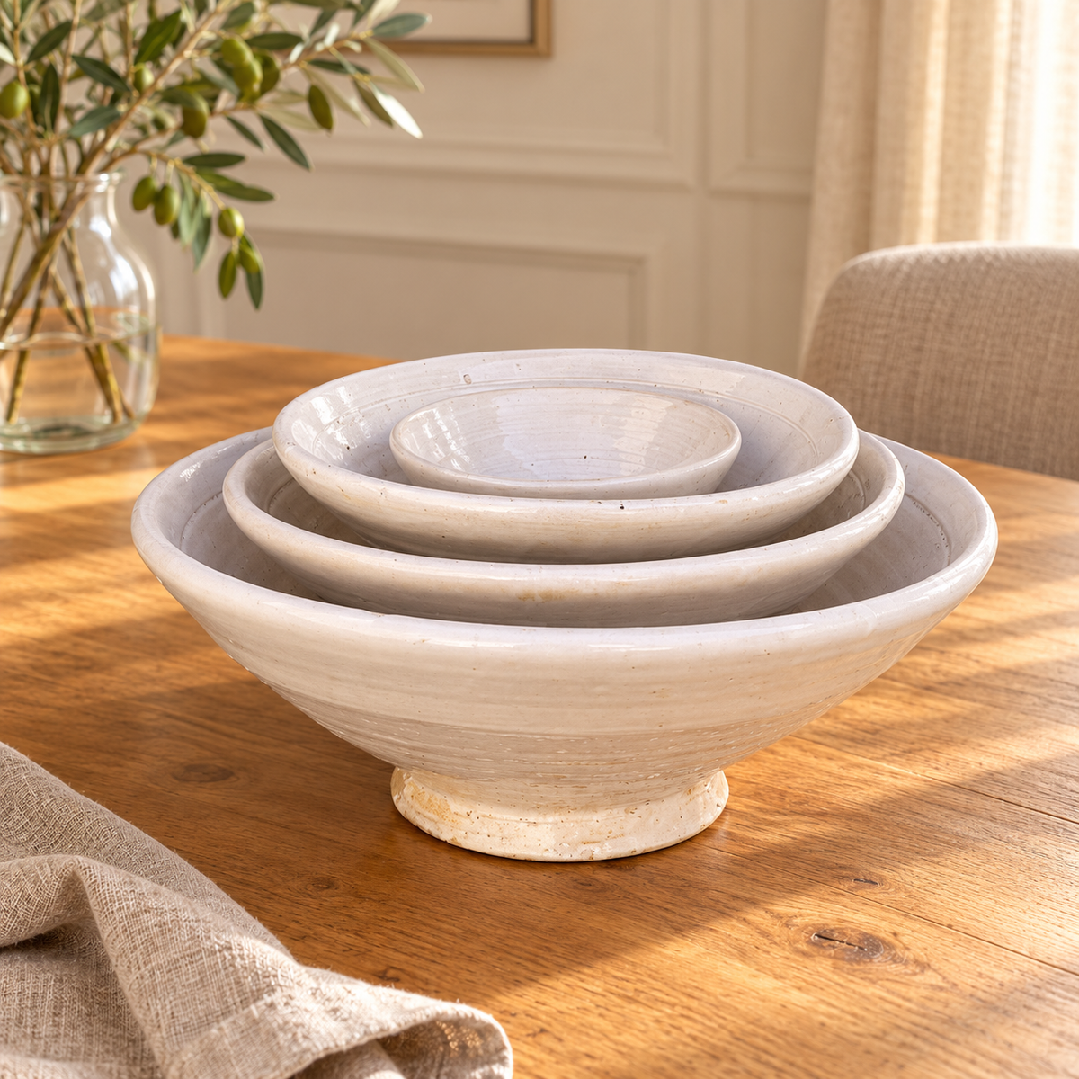 Handmade white Tamegroute ceramic bowl with a glazed finish.