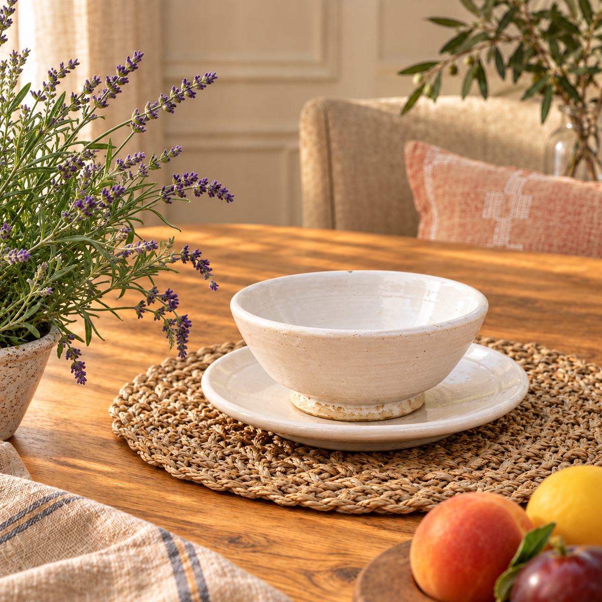 Handmade white Tamegroute ceramic bowl with a glazed finish.