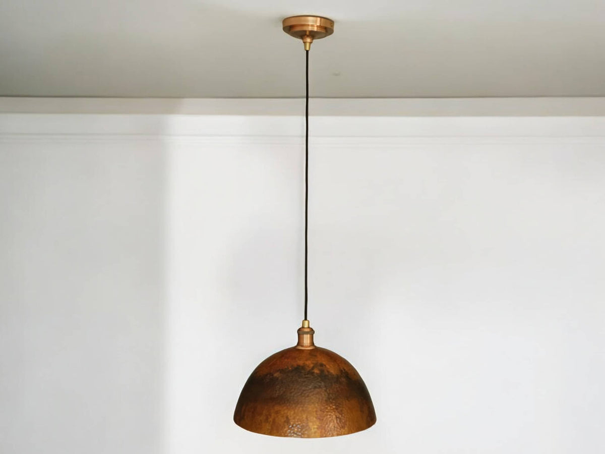 Oxidized Copper Pendant Light - Dome Ceiling Light Fixture for Kitchen Island & Dining Room