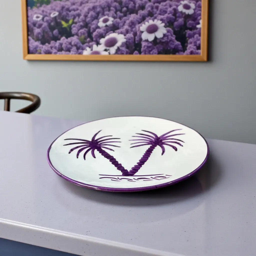 Hand-painted Moroccan ceramic palm plate with palm tree design, 20 cm