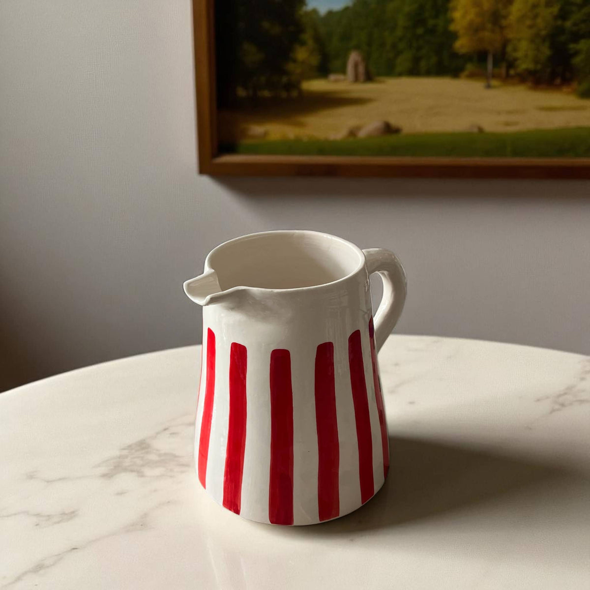 Handpainted Red & White Striped Pitcher