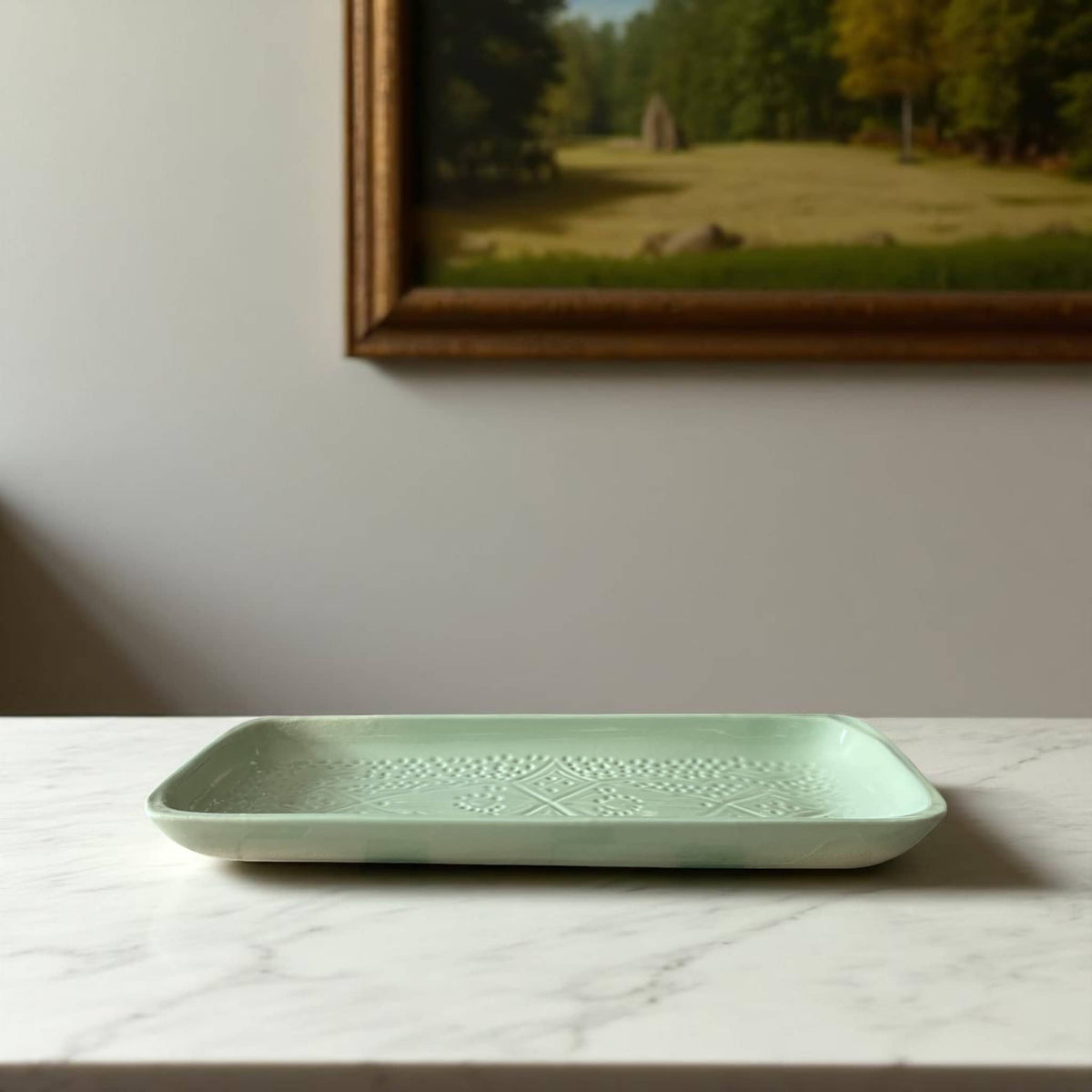 handmade and hand-engraved light green Moroccan platter