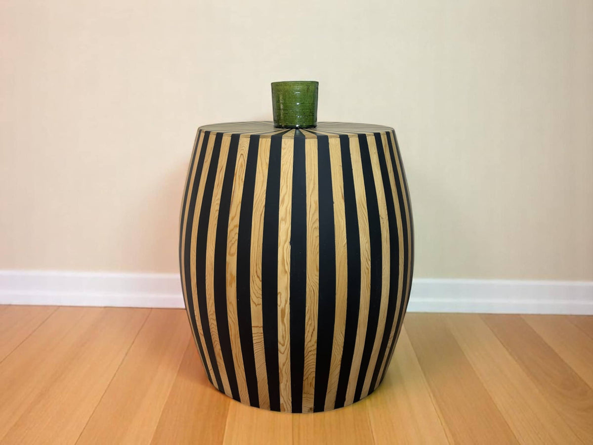 Black Resin and Cedar Wood Side Table