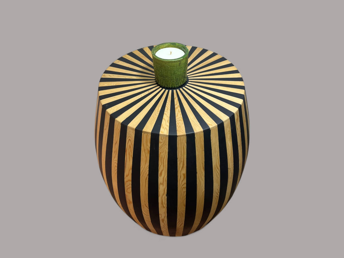 Black Resin and Cedar Wood Side Table