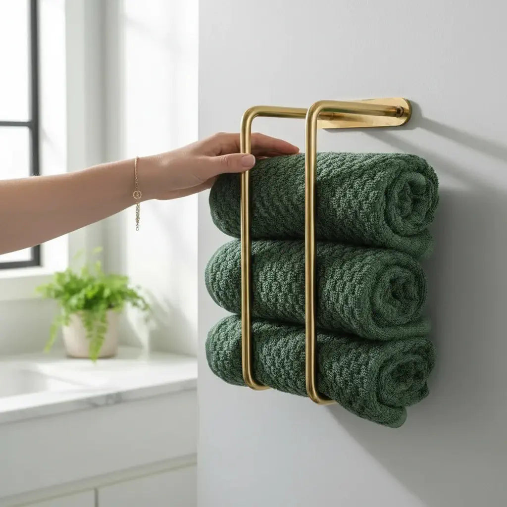 brass bathroom towel organizer modern wall rack
