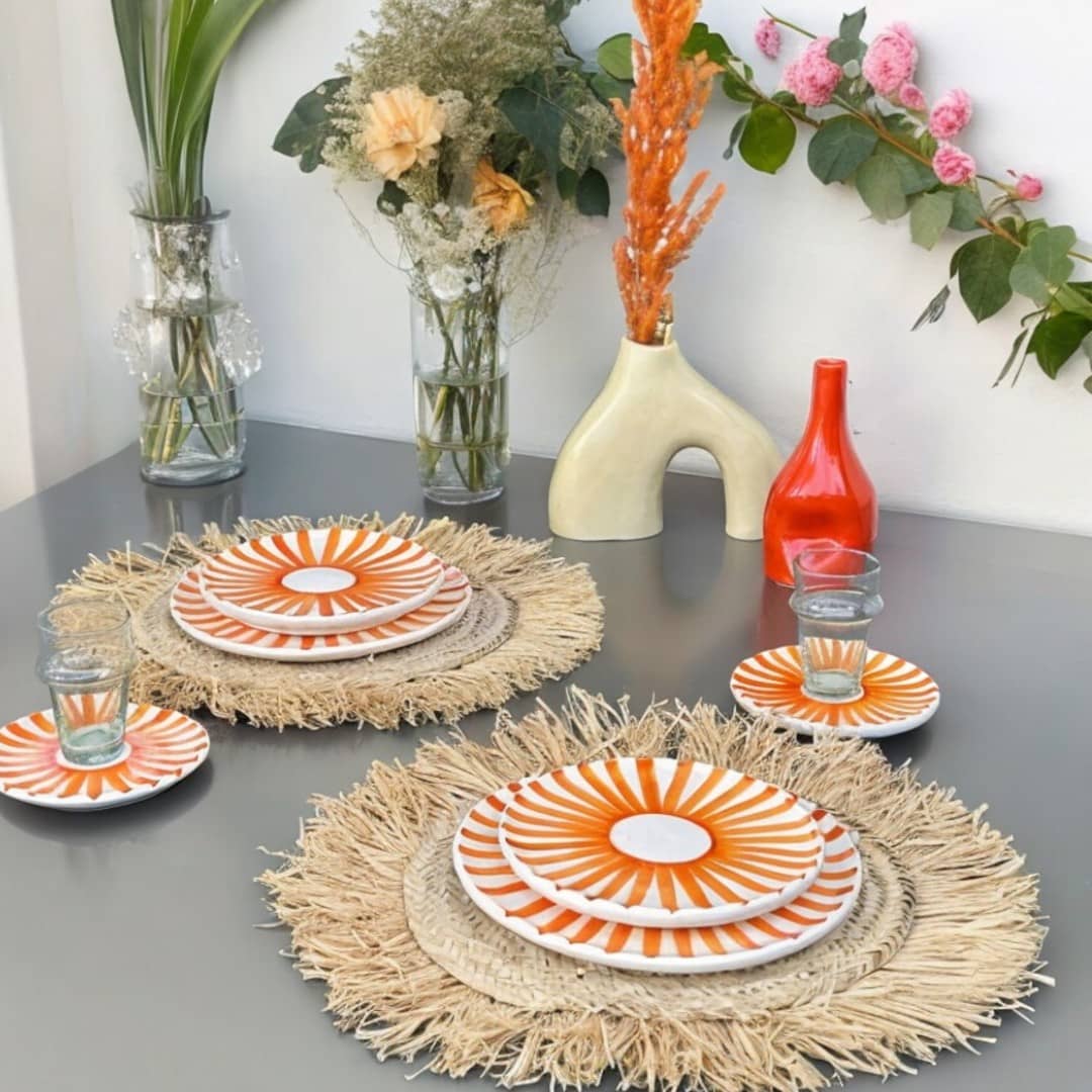 Orange Sun Plate Set - Vibrant Dinnerware for Summer Dining