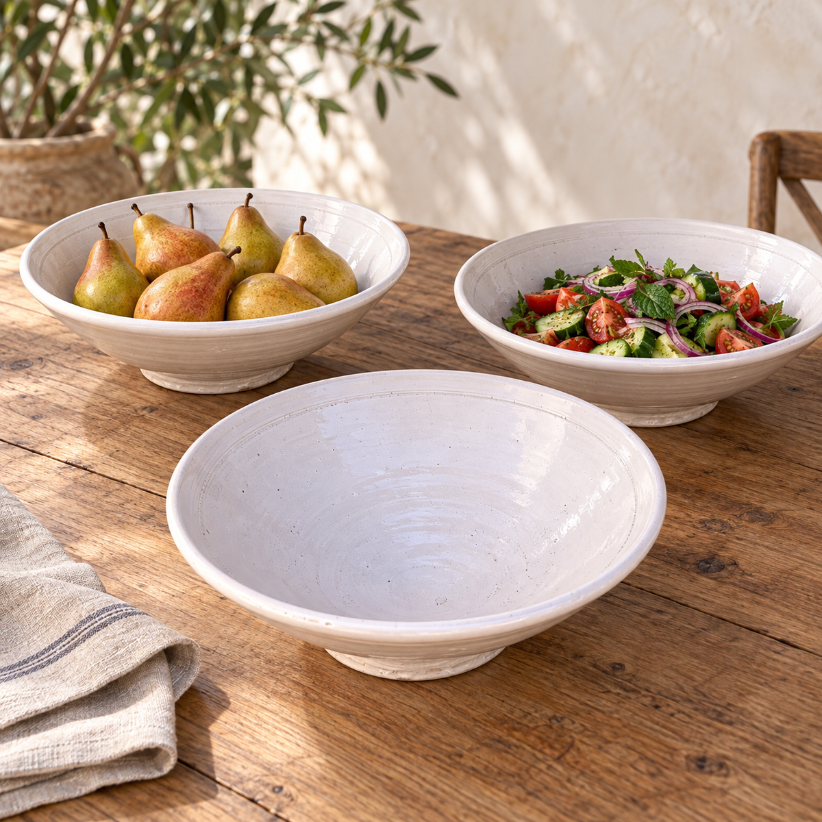 Handmade white Tamegroute ceramic bowl with a glazed finish.