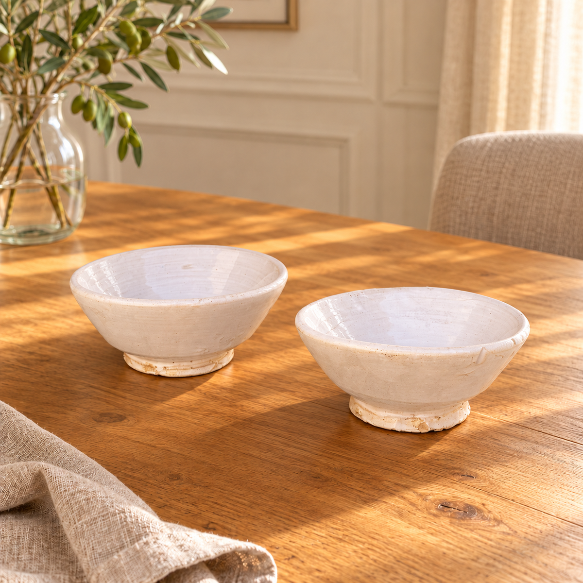Handmade white Tamegroute ceramic bowl with a glazed finish.