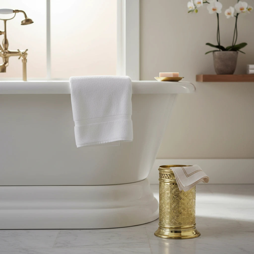 solid brass trash can bathroom engraved finish