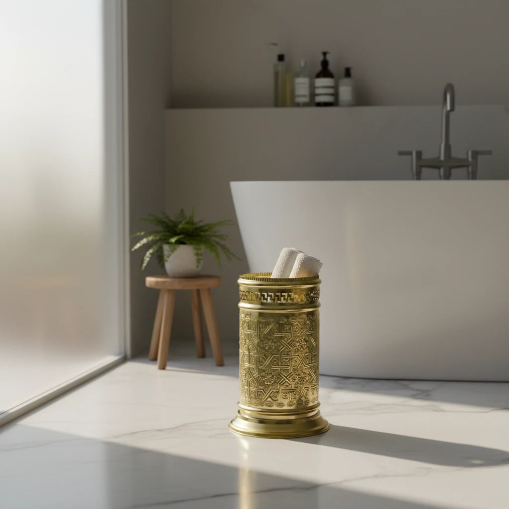 solid brass trash can bathroom engraved finish