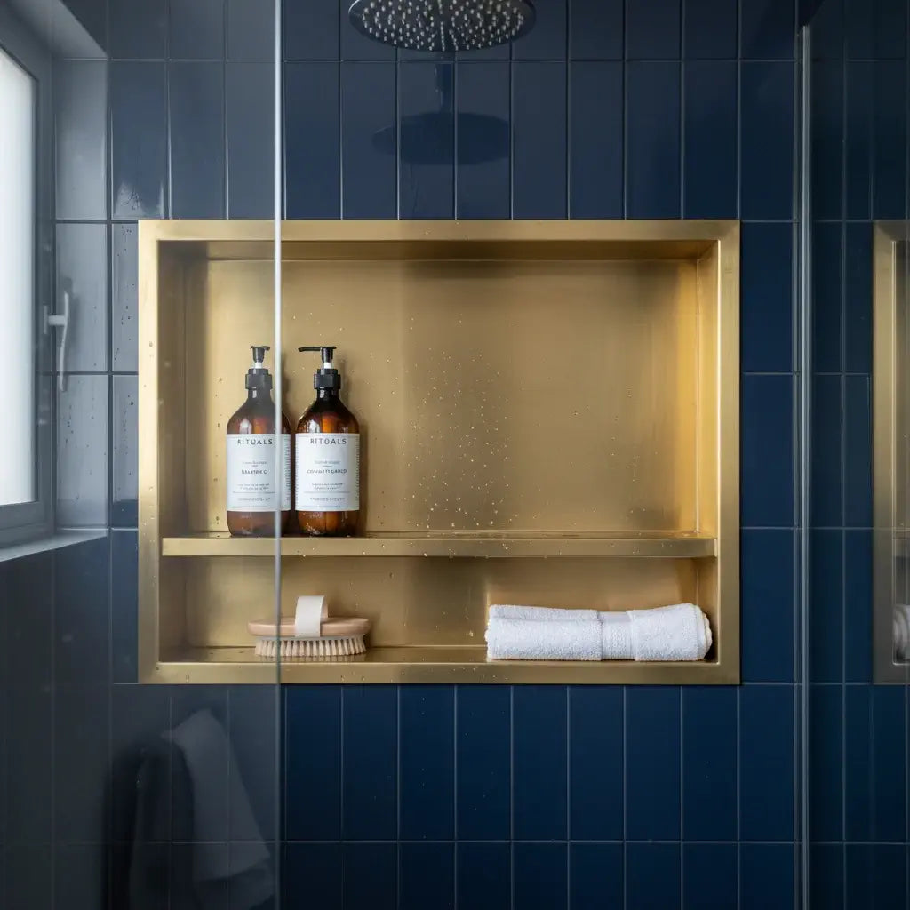 solid brass shower niche double shelf wall recessed