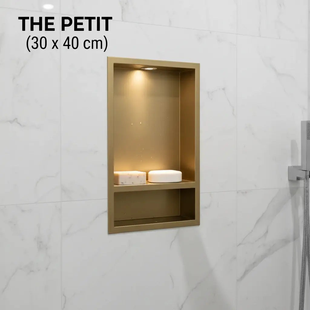 recessed brass shelf bathroom double shelves