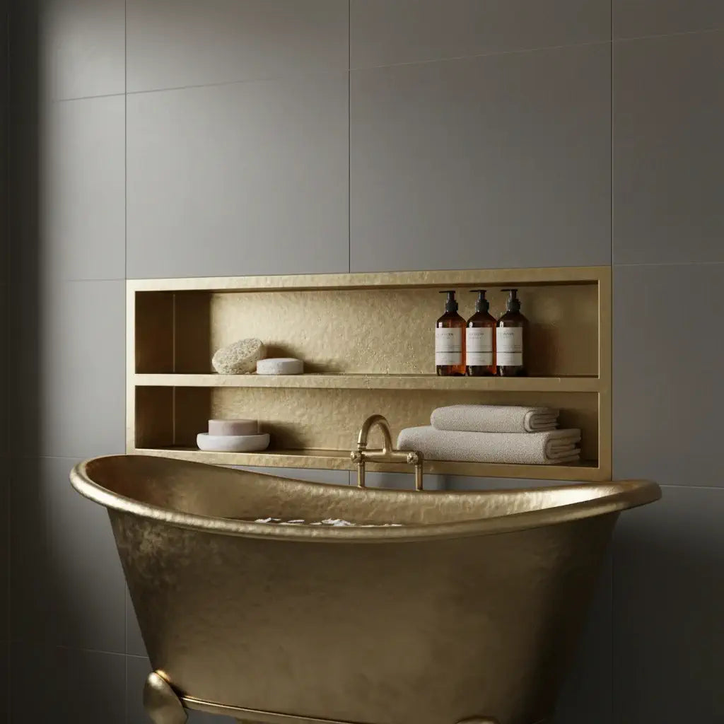 recessed brass shelf bathroom double shelves