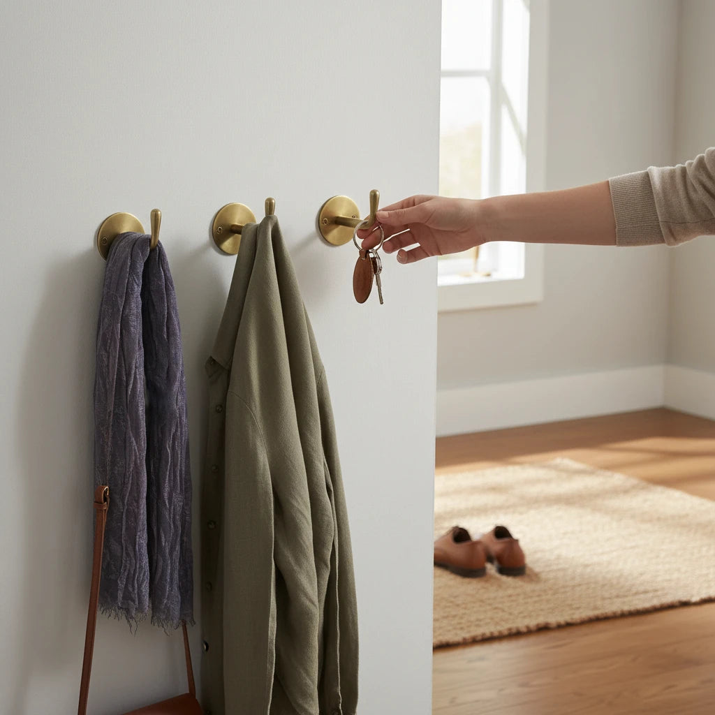 rustic brass hook wall mounted robe holder
