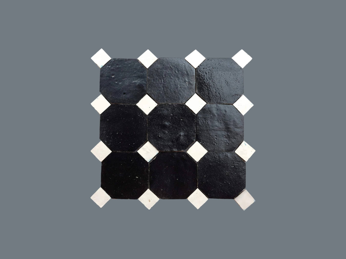 Handcrafted Black & White Moroccan Zellige Tiles
