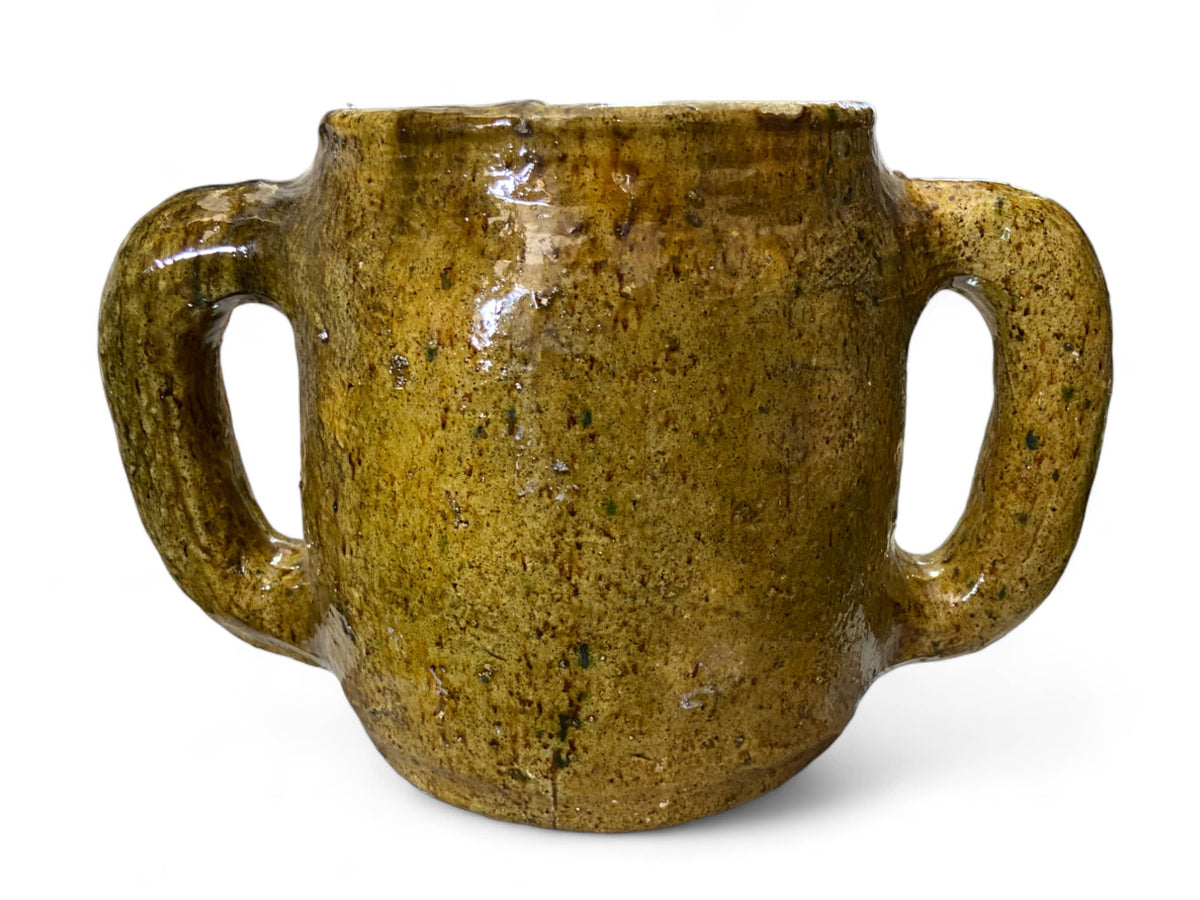 Handmade Moroccan Vintage Shaded Ochre Glaze Tamegroute Holder Planter/Pot: Unique Ceramic Pottery for Plants