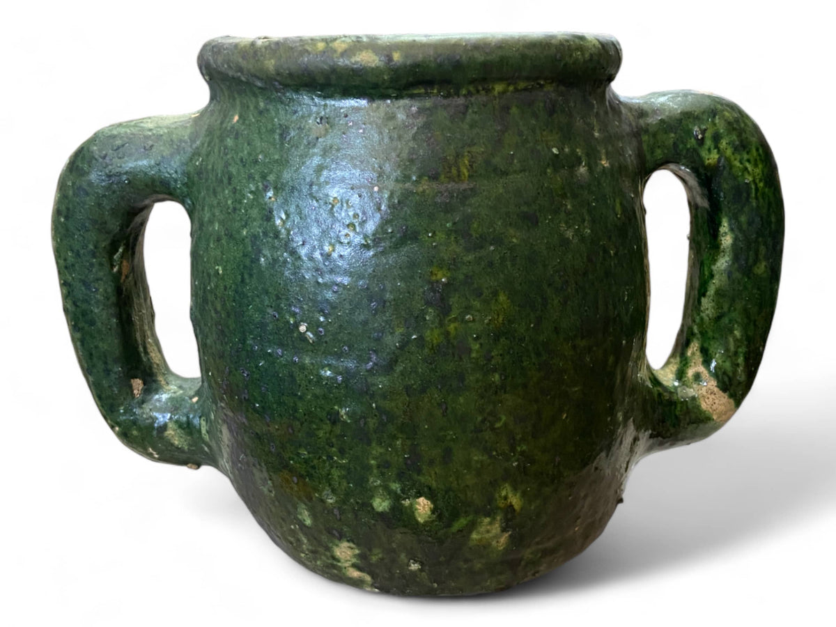 Handmade Moroccan Vintage Shaded Green Glaze Tamegroute Holder Planter/Pot: Unique Ceramic Pottery for Plants
