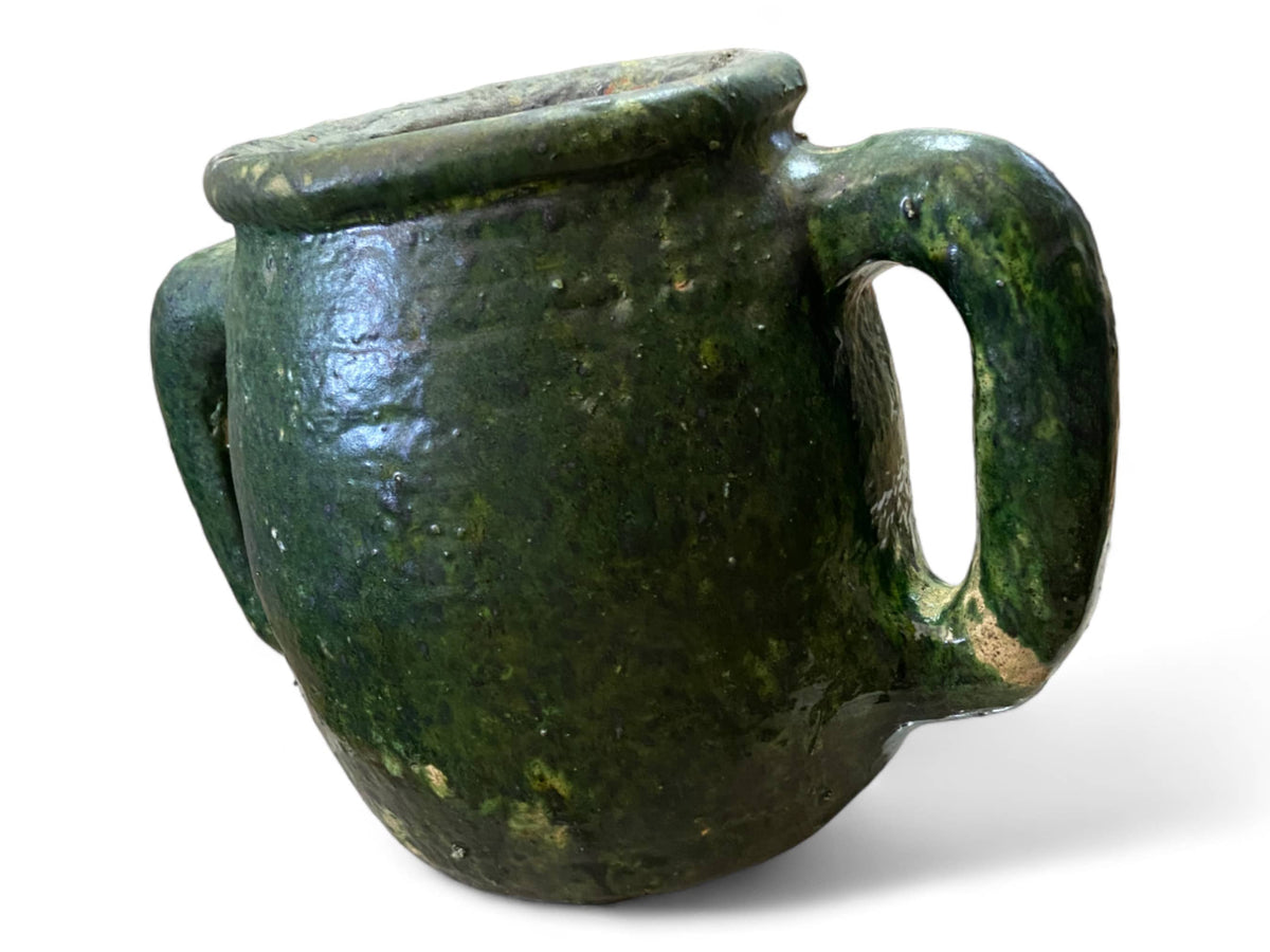 Handmade Moroccan Vintage Shaded Green Glaze Tamegroute Holder Planter/Pot: Unique Ceramic Pottery for Plants