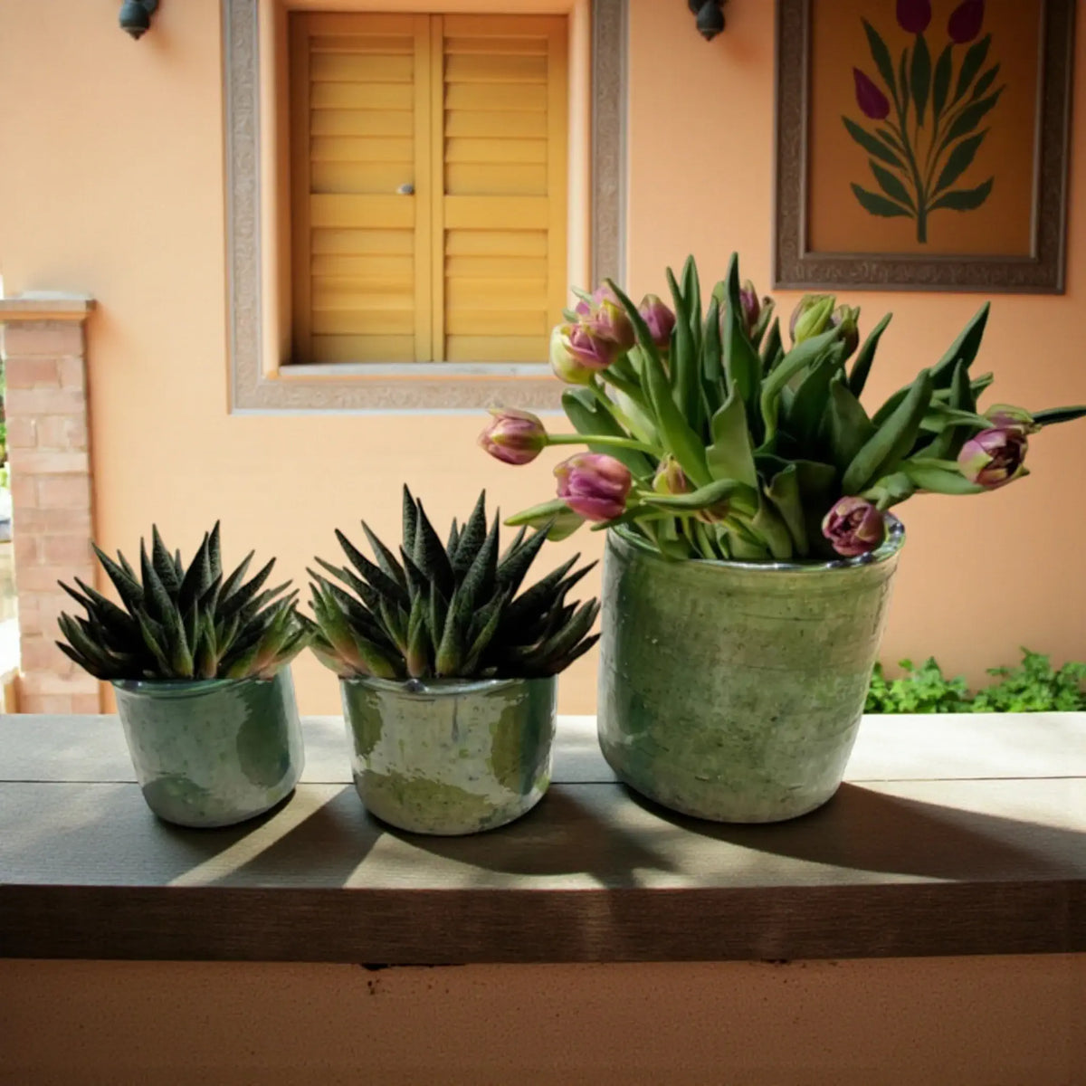 Handmade Tamegroute green planter vessel, Moroccan pottery, suitable for plants or poured candles
