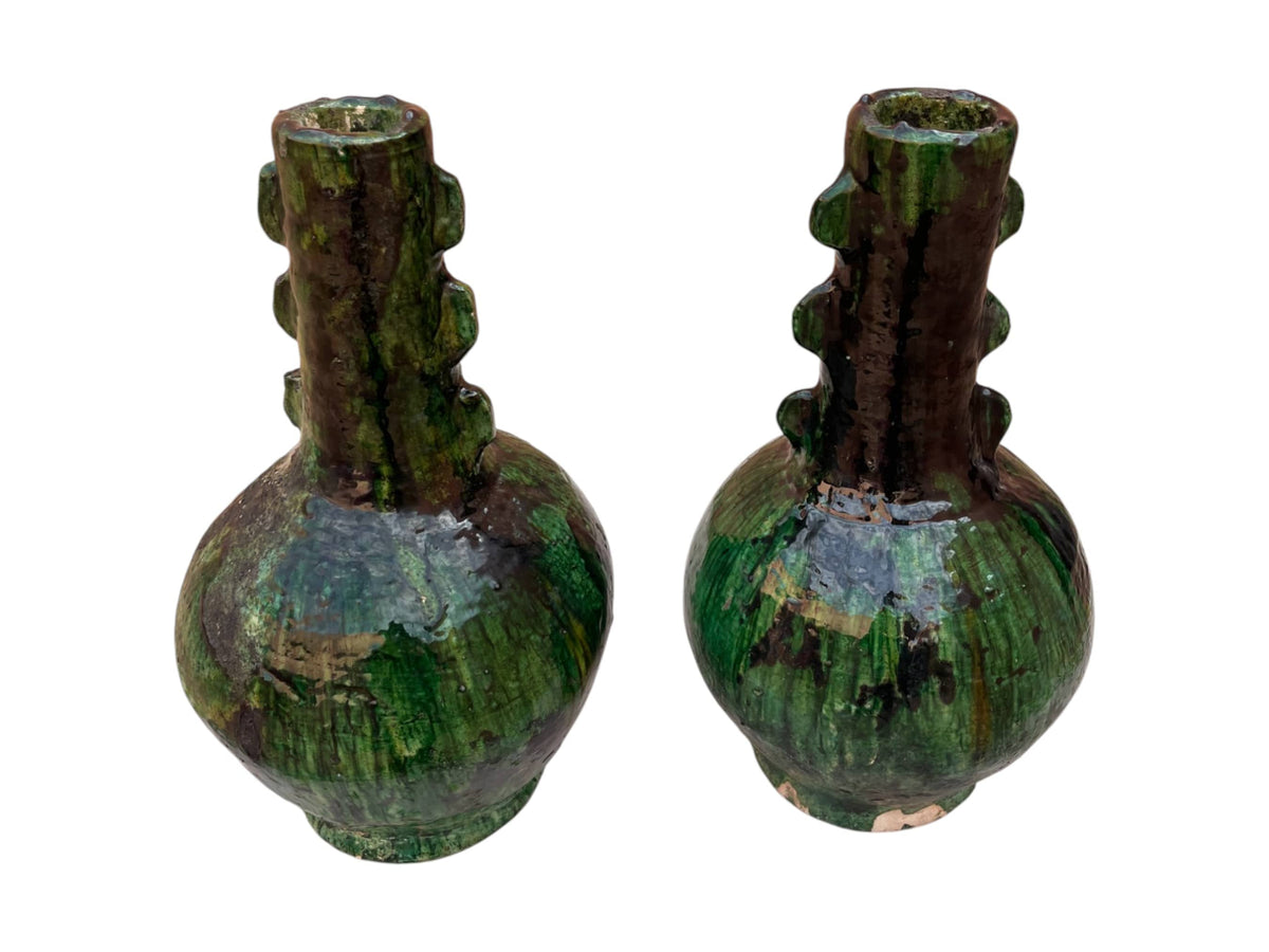 Artisan Handmade Moroccan Tamegroute Green Glazed Vase