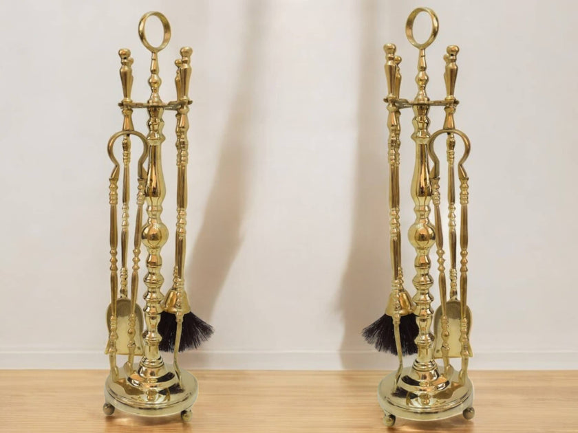 Antique Brass Fireplace Tool Set – Handcrafted Solid Brass Hearth