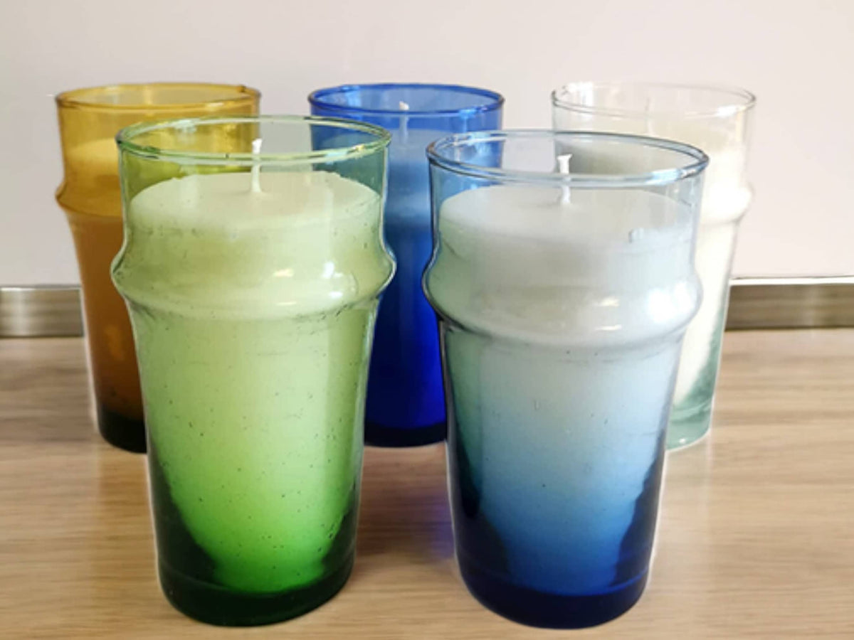 Hand-Blown Recycled Glass Candle Holders