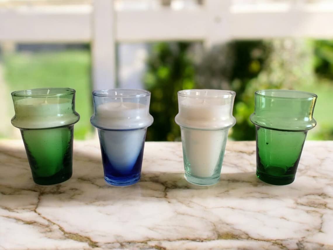 Hand-Blown Recycled Glass Candle Holders