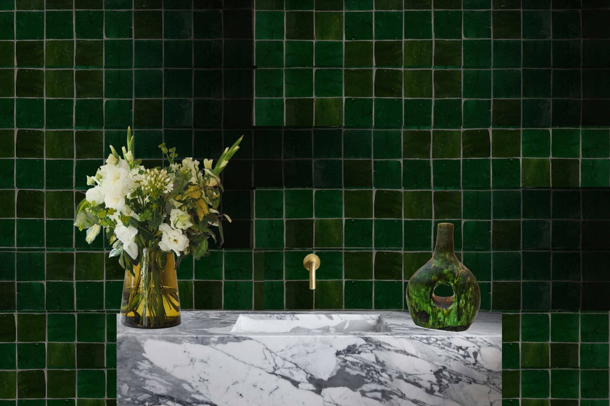 Moroccan Zellige Tile – Square – Olive Clay