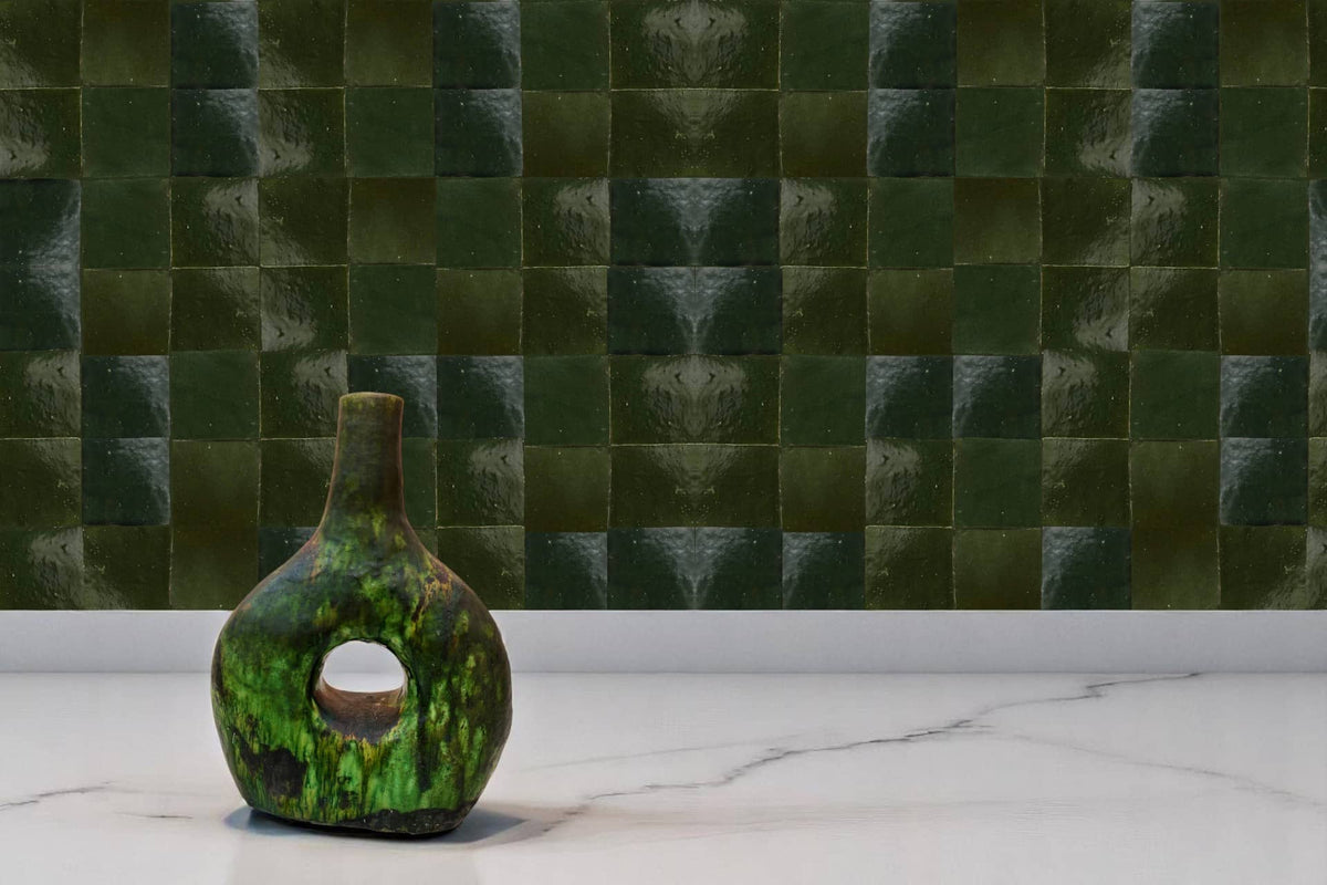 Moroccan Zellige Tile – Square – Olive Clay