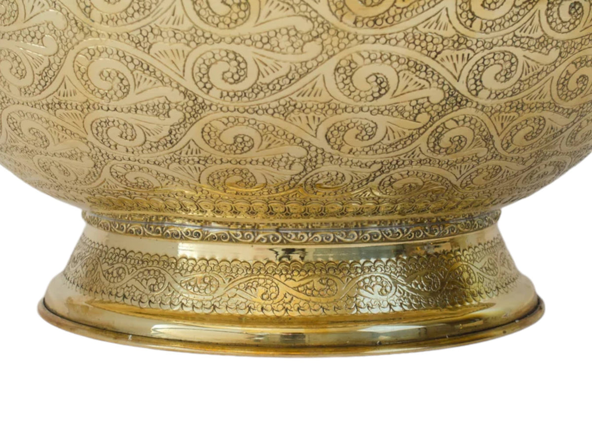 “Hand-engraved Moroccan brass vessel sink with engraved pattern – handmade bathroom basin”