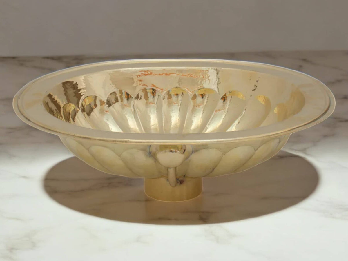 Handcrafted Petal Etched Oval Solid Brass Sink – Drop-In Customizable Kitchen Sink