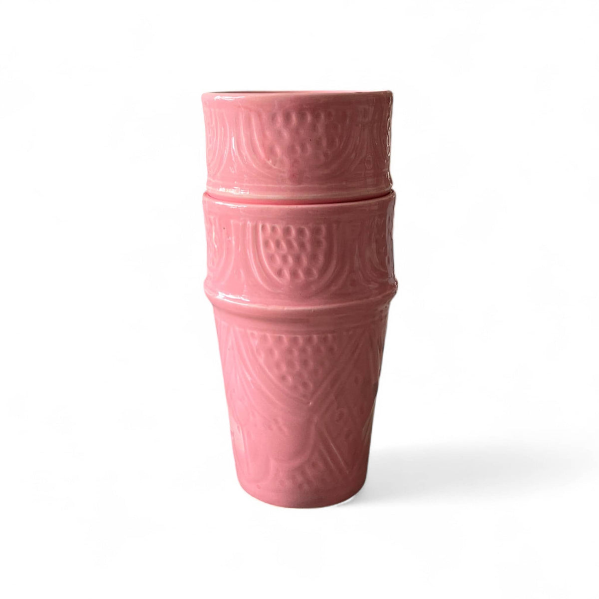 Hand-Engraved Pink Moroccan Tumbler (13 cm H x 8 cm Dia)