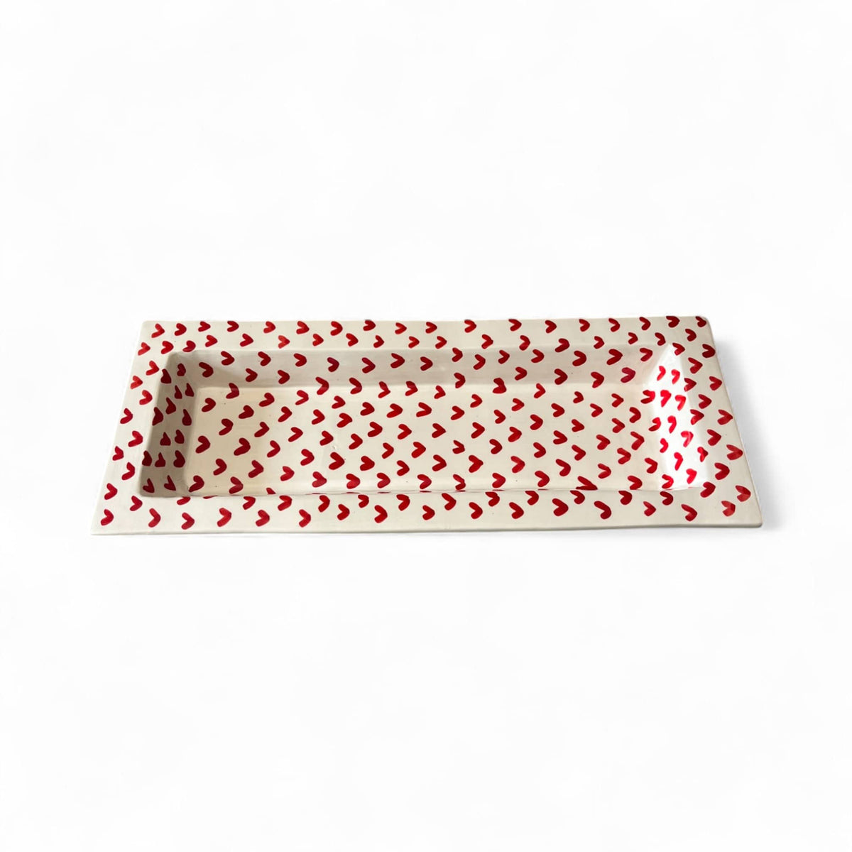 Handpainted Red Heart Pattern Serving Dish