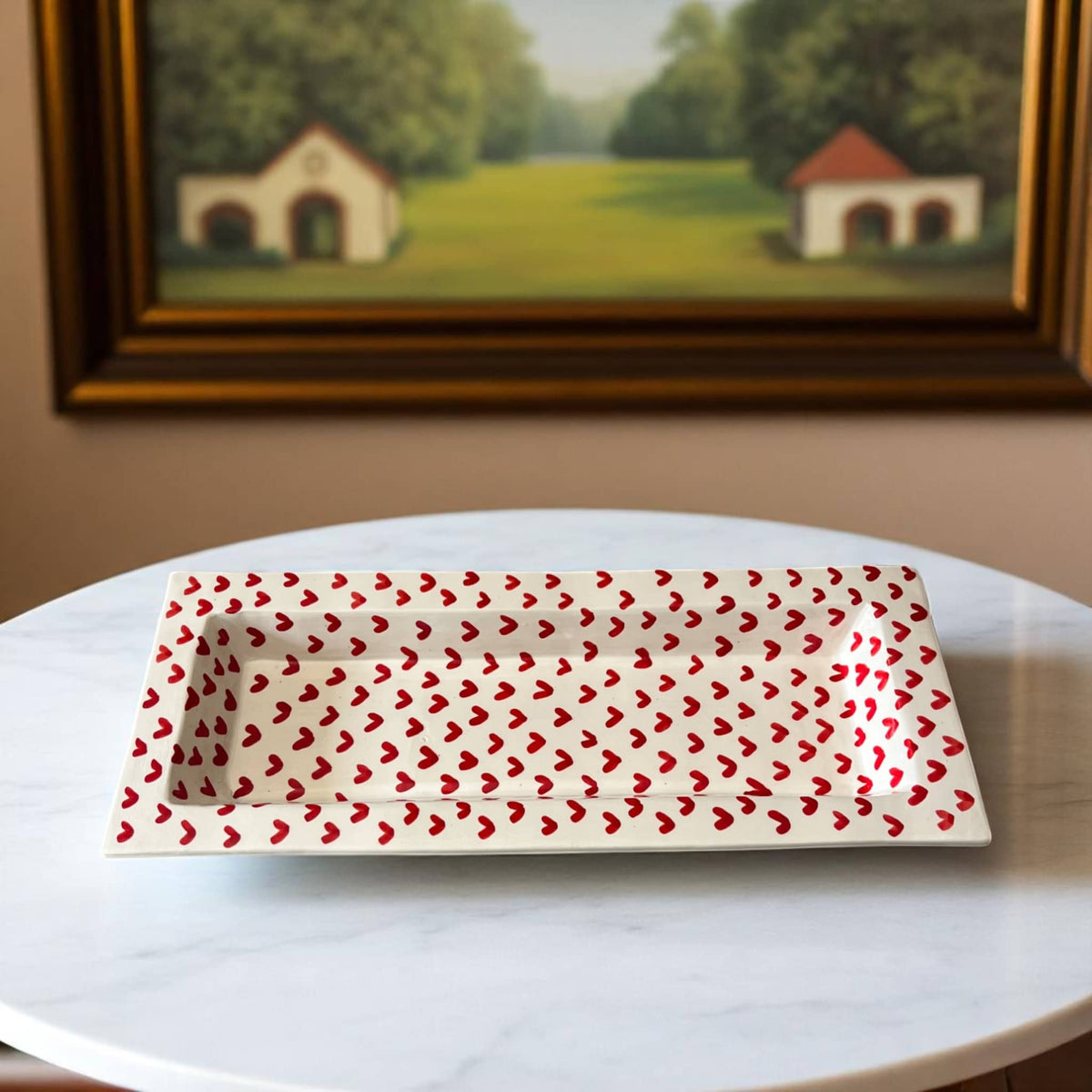 Handpainted Red Heart Pattern Serving Dish