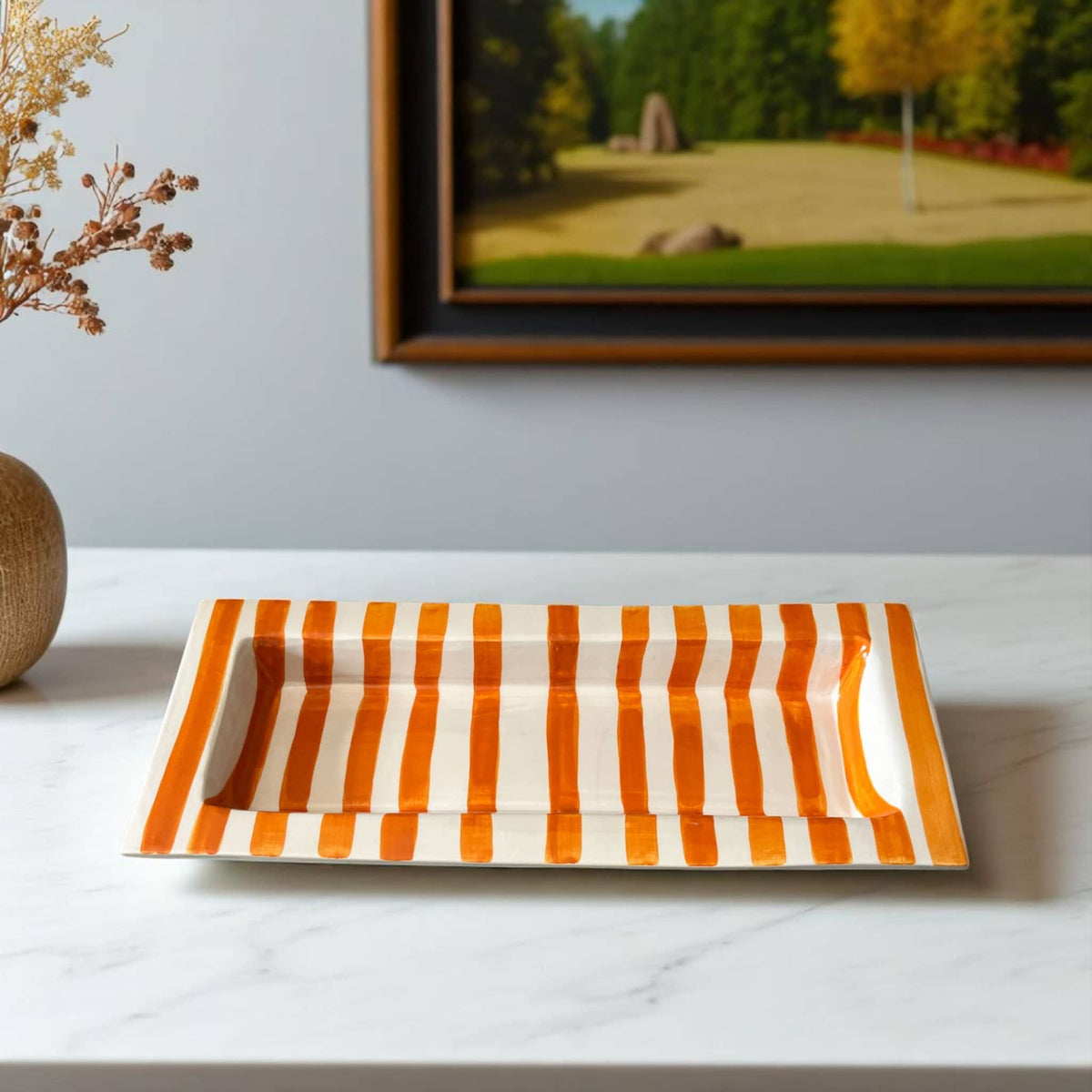 Handmade & Handpainted Orange & White Serving Platter