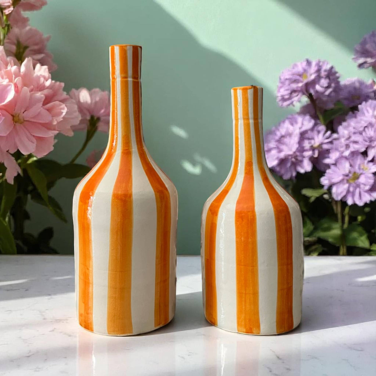 Handcrafted Orange & White Striped Vase (24 cm / 28 cm)