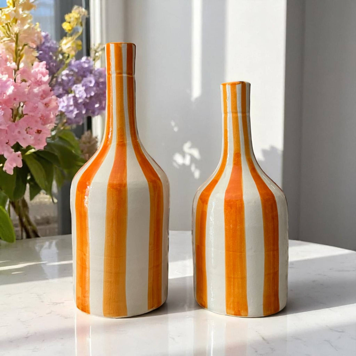 Handcrafted Orange & White Striped Vase (24 cm / 28 cm)