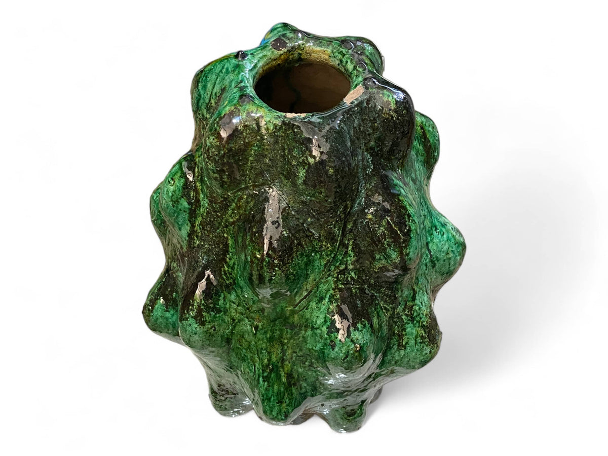 Artisan Handmade Moroccan Tamegroute Green Axel Salto Glazed Vase