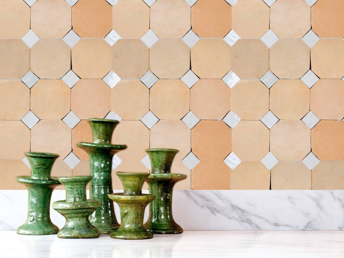 Handcrafted Natural & White Moroccan Zellige Tiles