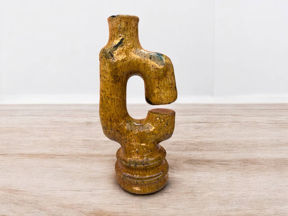 Artisan Handmade Moroccan Tamegroute Ochre Glazed Vase