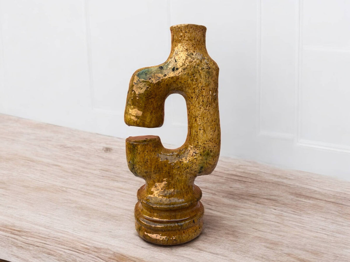 Artisan Handmade Moroccan Tamegroute Ochre Glazed Vase