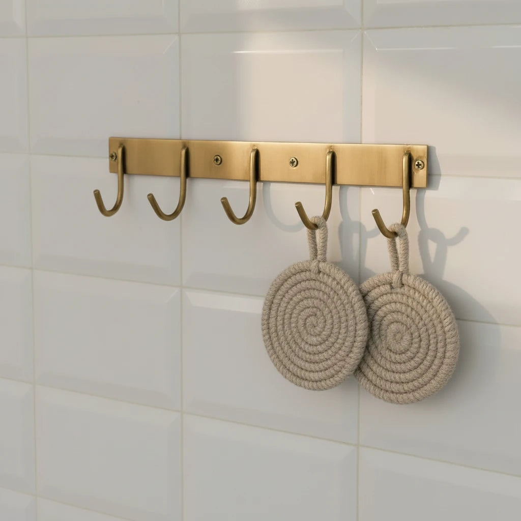 solid brass hook rail bathroom storage