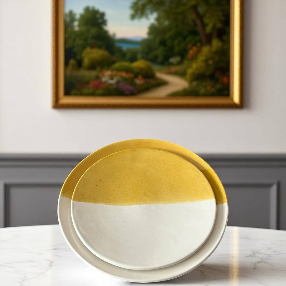 Handmade Two-Toned Yellow & White Moroccan Plates (Set of 2 - 20/25 cm)